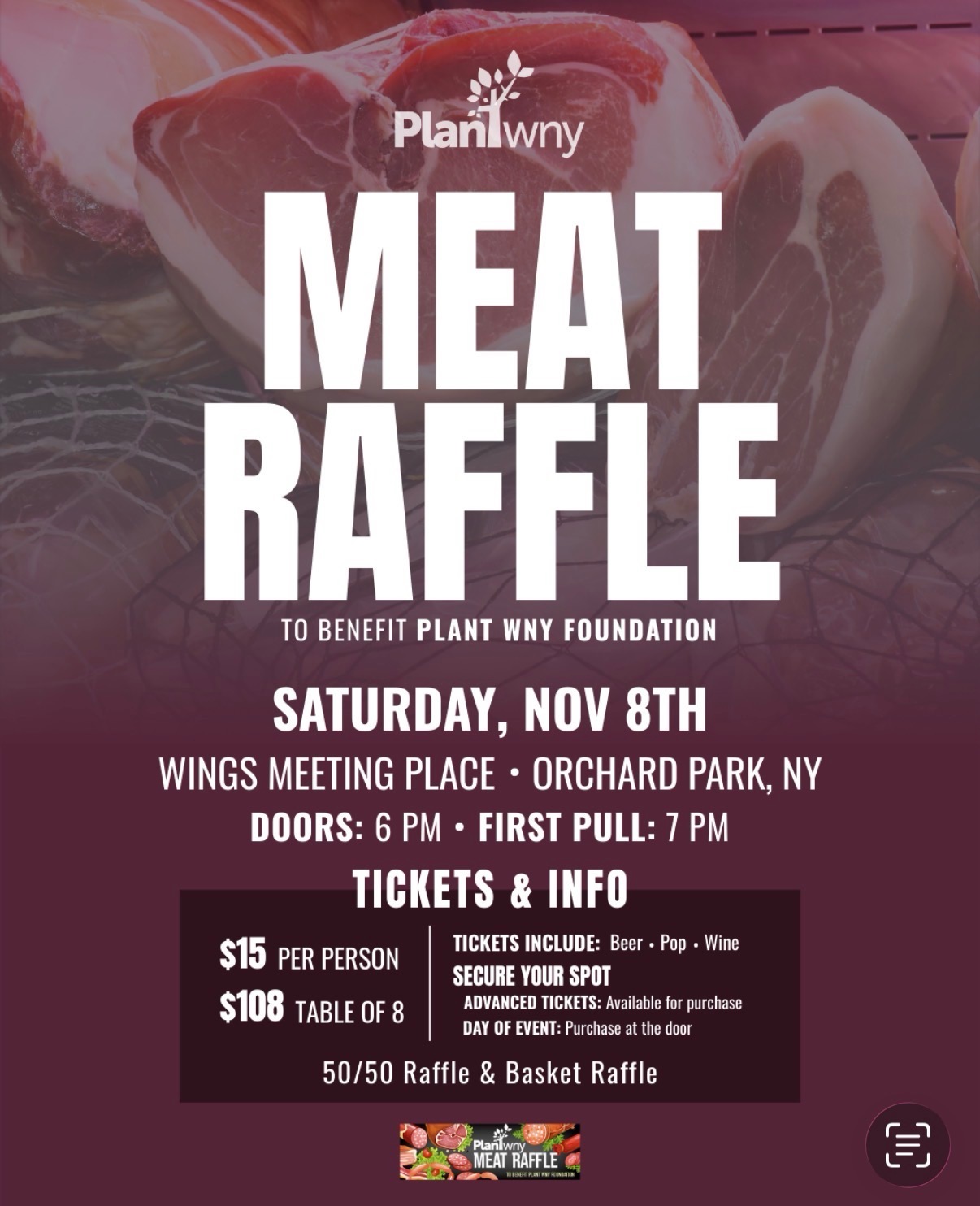 Doors open at 6:00pm and first pull is at 7:00pm. Tickets are $15 that will include draft beer, house wine and pop. Pizza slices will be sold separately for $4 per slice or $30 per large pizza (Cheese or Cheese/Pepperoni).